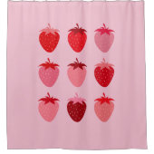 ピンクと赤の名門私立校風の美学イチゴ シャワーカーテン (正面)