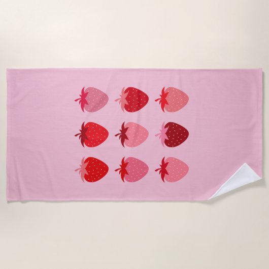 ピンクと赤の名門私立校風の美学イチゴ ビーチタオル (正面)