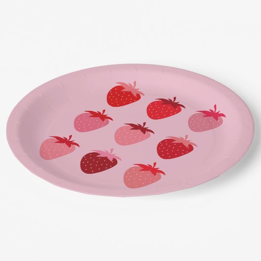 ピンクと赤の名門私立校風の美学イチゴ ペーパープレート (アングル)