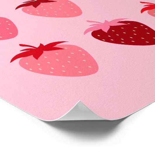 ピンクと赤の名門私立校風の美学イチゴ ポスター (角)