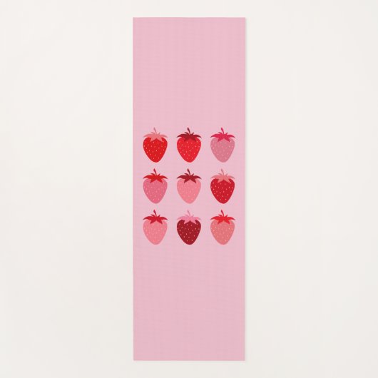 ピンクと赤の名門私立校風の美学イチゴ ヨガマット (正面)