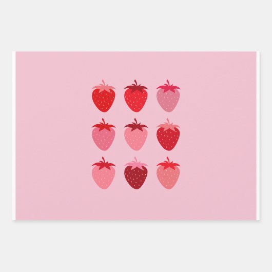 ピンクと赤の名門私立校風の美学イチゴ ラッピングペーパーシート (正面3)
