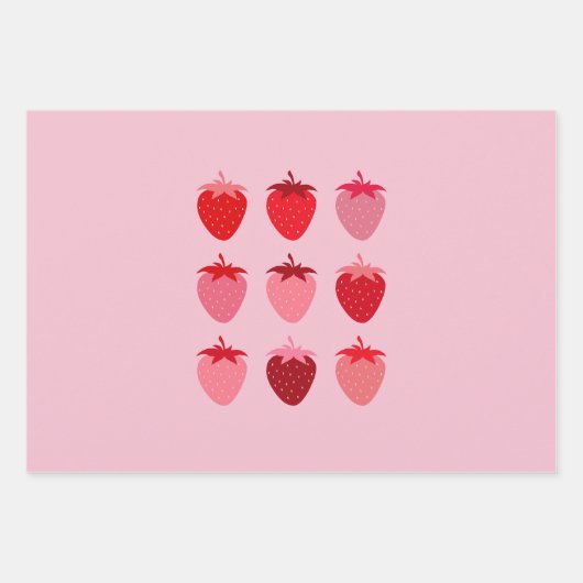 ピンクと赤の名門私立校風の美学イチゴ ラッピングペーパーシート (正面)