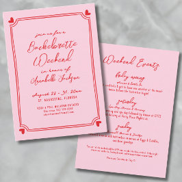 ピンクと赤の女の子の週末の旅程バチェロレッテ 招待状