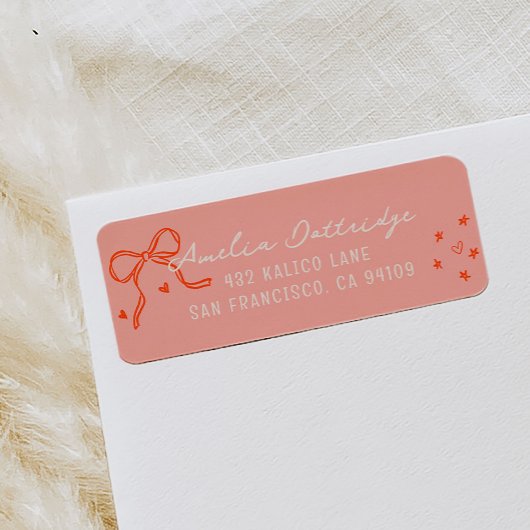 ピンクと赤の女の子らしいスケッチの差出人住所 ラベル