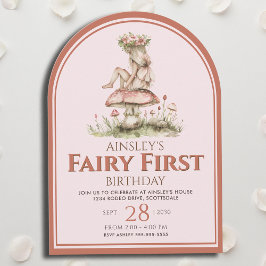 ピンクと赤の妖精の最初のアーチ1誕生日パーティー 招待状