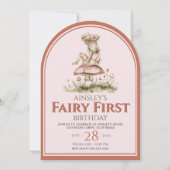 ピンクと赤の妖精の最初のアーチ1誕生日パーティー 招待状 (正面)