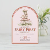 ピンクと赤の妖精の最初のアーチ1誕生日パーティー 招待状 (スタンド正面)