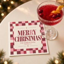 ピンクと赤の市松模様のメリークリスマス