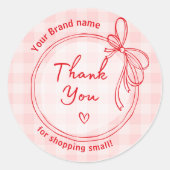 ピンクと赤の弓ありがとうビジネスステッカー ラウンドシール (正面)