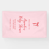 ピンクと赤の弓バレンタインの赤ちゃんシャワーへようこそ 横断幕 (横)