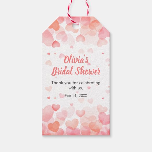 ピンクと赤の愛は空気中に漂う ブライダルシャワー ギフトタグ (正面)