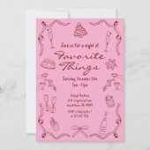 ピンクと赤の手で描かれたドードルクリスマス 招待状 (正面)