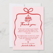 ピンクと赤の手を引いたドードルボーガールベビーシャワー サンキューカード (正面)