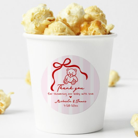 ピンクと赤の手を引いたドードルボーガールベビーシャワー ラウンドシール