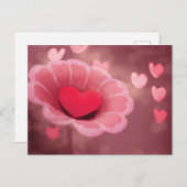 ピンクと赤の手作り紙ハート花 ポストカード (正面/裏面)