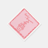 ピンクと赤の手描きハートのウィムジカルな結婚式 スタンダードカクテルナプキン (角)