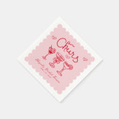 ピンクと赤の手描きレトロ風の楽しいウェディングシャワー スタンダードカクテルナプキン (角)