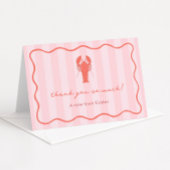 ピンクと赤の手描きロブスター ブライダルシャワー サンキューカード