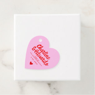 ピンクと赤の手書きレトロ結婚の感謝 フェイバータグ