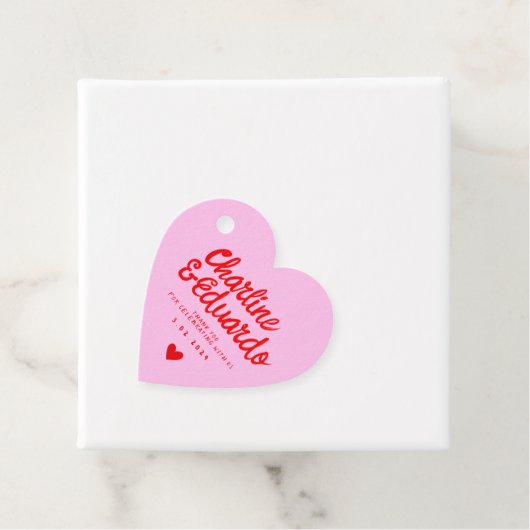 ピンクと赤の手書きレトロ結婚の感謝 フェイバータグ (インサイチュ)