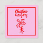 ピンクと赤の手書きレトロ結婚の詳細 エンクロージャーカード (裏面)