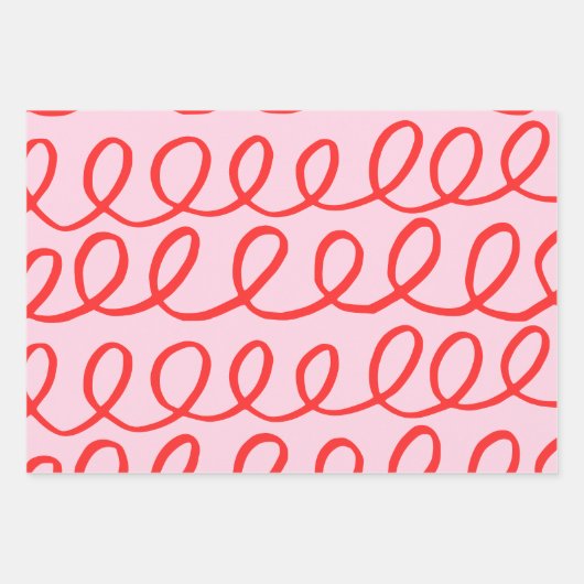 ピンクと赤の抽象芸術ラッピング紙 ラッピングペーパーシート (正面)