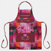 ピンクと赤の抽象芸術-はっきりしたモノクロキッチン エプロン (正面)