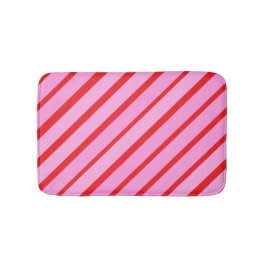 ピンクと赤の斜めストライプ バスマット
