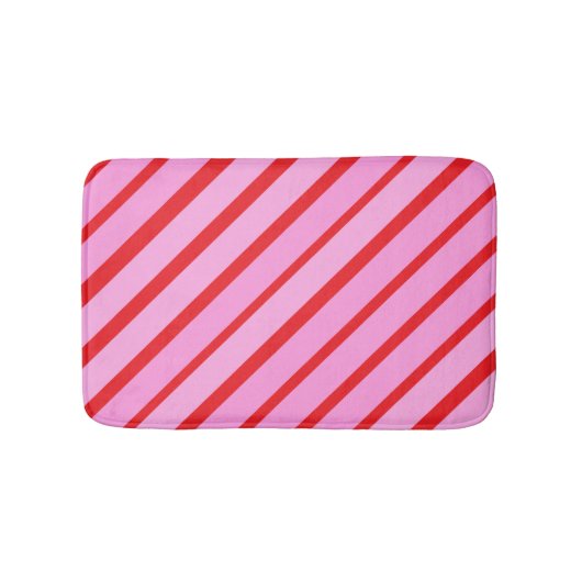 ピンクと赤の斜めストライプ バスマット (正面)
