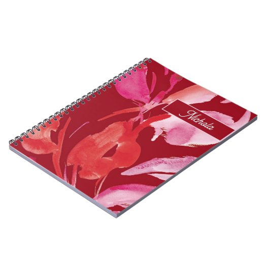 ピンクと赤の植物水鮮やか色のデザイン ノートブック (左側)