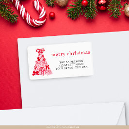 ピンクと赤の楽しいクリスマスツリーボー ホリデー ラベル