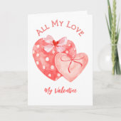 ピンクと赤の水の色のハートバレンタインデー カード (正面)