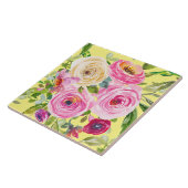 ピンクと赤の水彩ローズ(黄色の背景) タイル (側面)