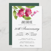 ピンクと赤の水彩花柄コーポレートパーティーイベント 招待状 (正面/裏面)