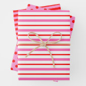 ピンクと赤の水玉模様 ストライプの ラッピングペーパーシート (インサイチュ)