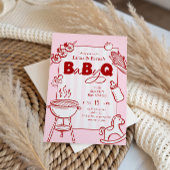 ピンクと赤の水玉BBQカップルのベビーQベビーシャワー 招待状