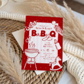 ピンクと赤の水玉BBQベビーQベビーシャワー 招待状
