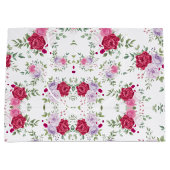 ピンクと赤の水色の花のヴィンテージ模様 ラージペーパーバッグ (正面)