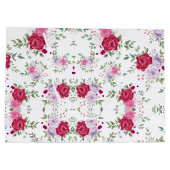 ピンクと赤の水色の花のヴィンテージ模様 ラージペーパーバッグ (裏面)