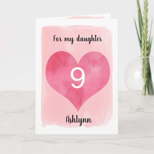 ピンクと赤の水色ハート第9誕生日カード カード (正面)