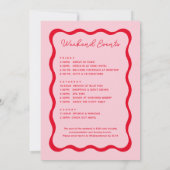 ピンクと赤の波のバチェロレッテ週末の日程 招待状 (裏面)