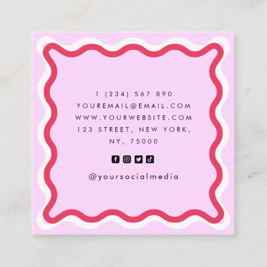 ピンクと赤の波のフレーム甘いお菓子アイスクリーム スクエア名刺 (裏面)