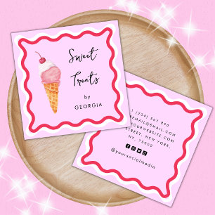 ピンクと赤の波のフレーム甘いお菓子アイスクリーム スクエア名刺