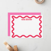 ピンクと赤の波パーソナライズされた ノートカード (正面/裏面インサイチュ)