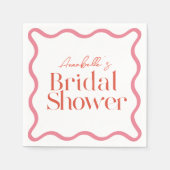 ピンクと赤の波状フレームトレンディーブライダルシャワー スタンダードカクテルナプキン (正面)