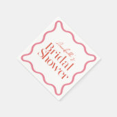 ピンクと赤の波状フレームトレンディーブライダルシャワー スタンダードカクテルナプキン (角)