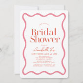 ピンクと赤の波状フレームトレンディーブライダルシャワー 招待状 (正面)