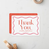 ピンクと赤の波状フレームブライダルシャワーありがとう ノートカード (正面/裏面インサイチュ)