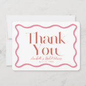ピンクと赤の波状フレームブライダルシャワーありがとう ノートカード (正面)